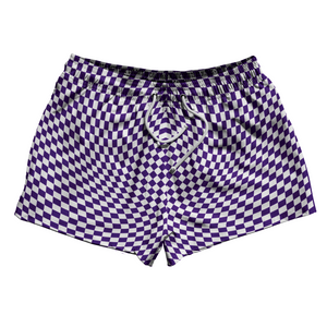 Warped Checkerboard 2.5" Swim Shorts Made in USA - Purple Lakers And White Warped Checkerboard 2.5" Swim Shorts Made in USA - Purple Lakers And White