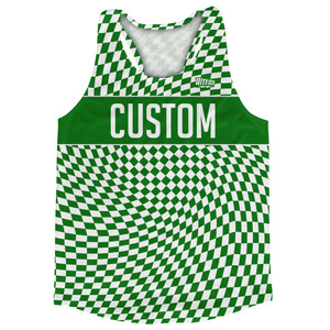 Warped Checkerboard Custom Running Track Tops Made In USA - Green Kelly And White Warped Checkerboard Custom Running Track Tops Made In USA - Green Kelly And White