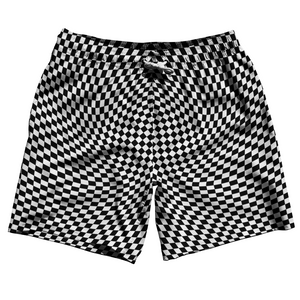 Warped Checkerboard Swim Shorts 7" Made in USA - Black And White Warped Checkerboard Swim Shorts 7" Made in USA - Black And White
