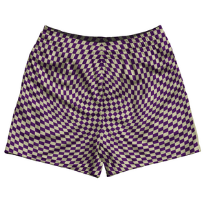 Warped Checkerboard Rugby Shorts Made In USA - Purple Medium And Vegas Gold Warped Checkerboard Rugby Shorts Made In USA - Purple Medium And Vegas Gold
