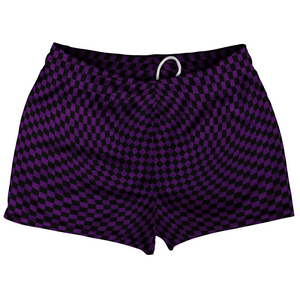 Warped Checkerboard Shorty Short Gym Shorts 2.5" Inseam Made In USA - Purple Medium And Black Warped Checkerboard Shorty Short Gym Shorts 2.5" Inseam Made In USA - Purple Medium And Black