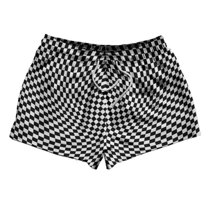 Warped Checkerboard 2.5" Swim Shorts Made in USA - Black And White Warped Checkerboard 2.5" Swim Shorts Made in USA - Black And White