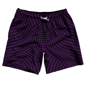 Warped Checkerboard Swim Shorts 7" Made in USA - Purple Medium And Black Warped Checkerboard Swim Shorts 7" Made in USA - Purple Medium And Black