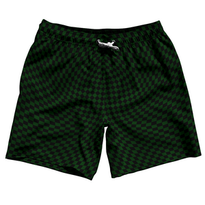 Warped Checkerboard Swim Shorts 7" Made in USA - Green Forest And Black Warped Checkerboard Swim Shorts 7" Made in USA - Green Forest And Black