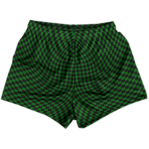 Warped Checkerboard Womens & Girls Sport Shorts End Made In USA - Green Kelly And Black Warped Checkerboard Womens & Girls Sport Shorts End Made In USA - Green Kelly And Black