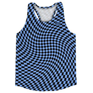 Warped Checkerboard Running Track Tops Made In USA - Blue Carolina And Black Warped Checkerboard Running Track Tops Made In USA - Blue Carolina And Black