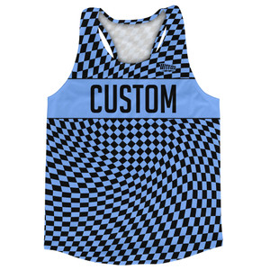 Warped Checkerboard Custom Running Track Tops Made In USA - Blue Carolina And Black Warped Checkerboard Custom Running Track Tops Made In USA - Blue Carolina And Black