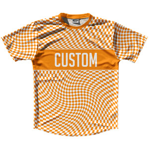 Warped Checkerboard Custom Running Shirt Track Cross Made In USA - Orange Tennessee And White Warped Checkerboard Custom Running Shirt Track Cross Made In USA - Orange Tennessee And White