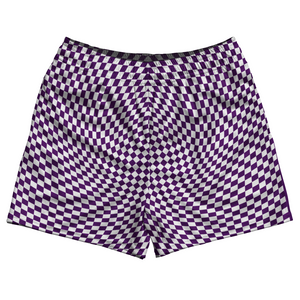 Warped Checkerboard Rugby Shorts Made In USA - Purple Medium And White Warped Checkerboard Rugby Shorts Made In USA - Purple Medium And White