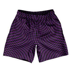 Warped Checkerboard Soccer Shorts Made In USA - Purple Medium And Black Warped Checkerboard Soccer Shorts Made In USA - Purple Medium And Black