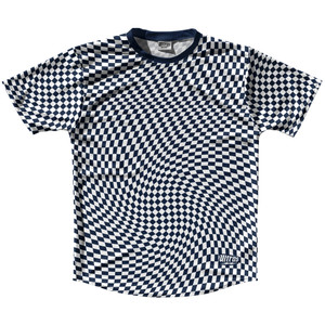 Warped Checkerboard Running Shirt Track Cross Made In USA - Blue Navy And White Warped Checkerboard Running Shirt Track Cross Made In USA - Blue Navy And White