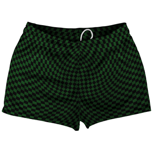 Warped Checkerboard Shorty Short Gym Shorts 2.5" Inseam Made In USA - Green Hunter And Black Warped Checkerboard Shorty Short Gym Shorts 2.5" Inseam Made In USA - Green Hunter And Black