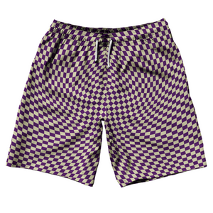 Warped Checkerboard 10" Swim Shorts Made in USA - Purple Medium And Vegas Gold Warped Checkerboard 10" Swim Shorts Made in USA - Purple Medium And Vegas Gold