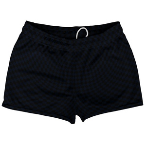 Warped Checkerboard Shorty Short Gym Shorts 2.5" Inseam Made In USA - Blue Navy Almost Black And Black Warped Checkerboard Shorty Short Gym Shorts 2.5" Inseam Made In USA - Blue Navy Almost Black And Black