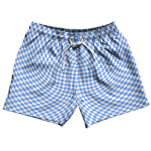 Warped Checkerboard 5" Swim Shorts Made in USA - Blue Carolina And White Warped Checkerboard 5" Swim Shorts Made in USA - Blue Carolina And White
