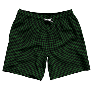 Warped Checkerboard Swim Shorts 7" Made in USA - Green Hunter And Black Warped Checkerboard Swim Shorts 7" Made in USA - Green Hunter And Black