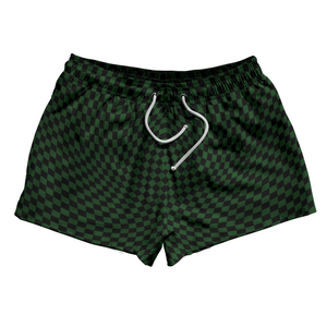 Warped Checkerboard 2.5" Swim Shorts Made in USA - Green Hunter And Black Warped Checkerboard 2.5" Swim Shorts Made in USA - Green Hunter And Black