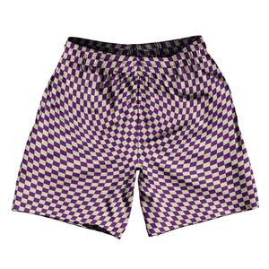 Warped Checkerboard Soccer Shorts Made In USA - Purple Medium And Vegas Gold Warped Checkerboard Soccer Shorts Made In USA - Purple Medium And Vegas Gold