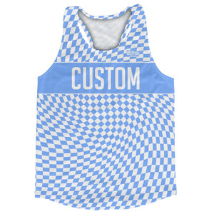Warped Checkerboard Custom Running Track Tops Made In USA - Blue Carolina And White Warped Checkerboard Custom Running Track Tops Made In USA - Blue Carolina And White
