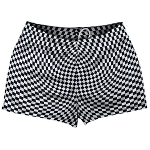 Warped Checkerboard Shorty Short Gym Shorts 2.5" Inseam Made In USA - Blue Navy Almost Black And White Warped Checkerboard Shorty Short Gym Shorts 2.5" Inseam Made In USA - Blue Navy Almost Black And White