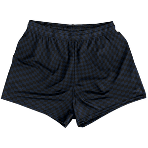 Warped Checkerboard Womens & Girls Sport Shorts End Made In USA - Blue Navy And Black Warped Checkerboard Womens & Girls Sport Shorts End Made In USA - Blue Navy And Black