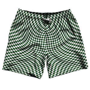 Warped Checkerboard Swim Shorts 7" Made in USA - Green Hunter And White Warped Checkerboard Swim Shorts 7" Made in USA - Green Hunter And White