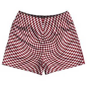 Warped Checkerboard Rugby Shorts Made In USA - Red Cardinal And White Warped Checkerboard Rugby Shorts Made In USA - Red Cardinal And White