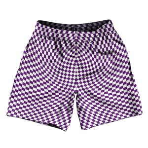 Warped Checkerboard Soccer Shorts Made In USA - Purple Medium And White Warped Checkerboard Soccer Shorts Made In USA - Purple Medium And White