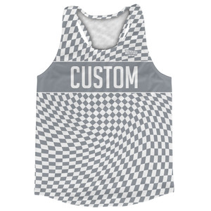 Warped Checkerboard Custom Running Track Tops Made In USA - Grey Dark And White Warped Checkerboard Custom Running Track Tops Made In USA - Grey Dark And White