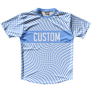 Warped Checkerboard Custom Running Shirt Track Cross Made In USA - Blue Carolina And White Warped Checkerboard Custom Running Shirt Track Cross Made In USA - Blue Carolina And White
