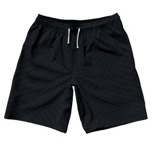 Warped Checkerboard 10" Swim Shorts Made in USA - Blue Navy Almost Black And Black Warped Checkerboard 10" Swim Shorts Made in USA - Blue Navy Almost Black And Black