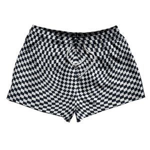 Warped Checkerboard 2.5" Swim Shorts Made in USA - Blue Navy Almost Black And White Warped Checkerboard 2.5" Swim Shorts Made in USA - Blue Navy Almost Black And White