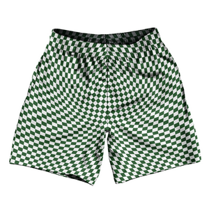 Warped Checkerboard Soccer Shorts Made In USA - Green Hunter And White Warped Checkerboard Soccer Shorts Made In USA - Green Hunter And White