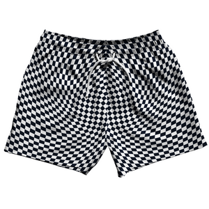 Warped Checkerboard 5" Swim Shorts Made in USA - Blue Navy Almost Black And White Warped Checkerboard 5" Swim Shorts Made in USA - Blue Navy Almost Black And White