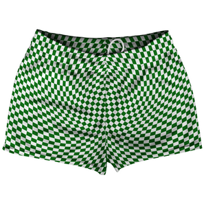 Warped Checkerboard Shorty Short Gym Shorts 2.5" Inseam Made In USA - Green Kelly And White Warped Checkerboard Shorty Short Gym Shorts 2.5" Inseam Made In USA - Green Kelly And White