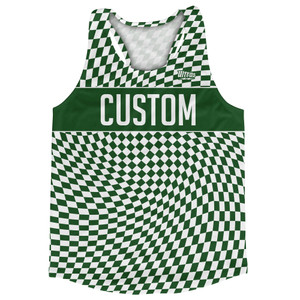 Warped Checkerboard Custom Running Track Tops Made In USA - Green Hunter And White Warped Checkerboard Custom Running Track Tops Made In USA - Green Hunter And White