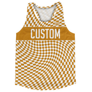 Warped Checkerboard Custom Running Track Tops Made In USA - Orange Burnt And White Warped Checkerboard Custom Running Track Tops Made In USA - Orange Burnt And White