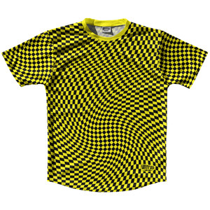Warped Checkerboard Running Shirt Track Cross Made In USA - Yellow Bright And Black Warped Checkerboard Running Shirt Track Cross Made In USA - Yellow Bright And Black