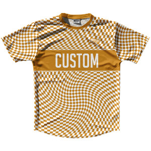 Warped Checkerboard Custom Running Shirt Track Cross Made In USA - Orange Burnt And White Warped Checkerboard Custom Running Shirt Track Cross Made In USA - Orange Burnt And White