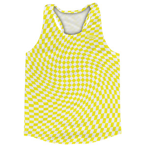 Warped Checkerboard Running Track Tops Made In USA - Yellow Bright And White Warped Checkerboard Running Track Tops Made In USA - Yellow Bright And White