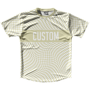 Warped Checkerboard Custom Running Shirt Track Cross Made In USA - Vegas Gold And White Warped Checkerboard Custom Running Shirt Track Cross Made In USA - Vegas Gold And White
