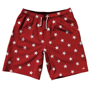 Stars 10" Swim Shorts Made in USA - Dark Red