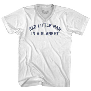 Sad little man in a blanket Adult Tri-Blend V-neck T-shirt - White Sad little man in a blanket Adult Tri-Blend V-neck T-shirt - White