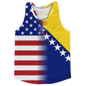 American Flag And Bosnia And Herzegovina Combination Running Racerback Singlet Track Tank Top American Flag And Bosnia And Herzegovina Combination Running Racerback Singlet Track Tank Top