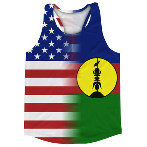 American Flag And New Caledonia Flag Combination Running Racerback Singlet Track Tank Top American Flag And New Caledonia Flag Combination Running Racerback Singlet Track Tank Top
