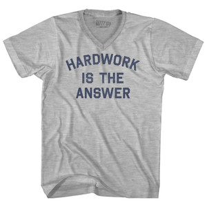 Hardwork Is The Answer Adult Cotton V-neck T-shirt - Grey Heather