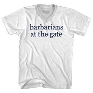 Barbarians at the Gate Rage Font Adult Tri-Blend V-neck T-shirt - White Barbarians at the Gate Rage Font Adult Tri-Blend V-neck T-shirt - White