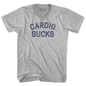 Cardio Sucks Adult Cotton V-neck T-shirt - Grey Heather