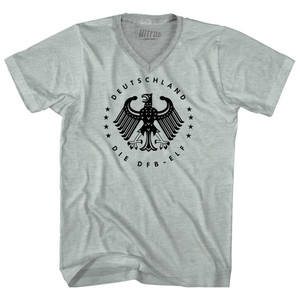 Germany Eagle Deutschland Soccer 4 World Cups Adult Tri-Blend V-neck T-shirt - Athletic Cool Grey Germany Eagle Deutschland Soccer 4 World Cups Adult Tri-Blend V-neck T-shirt - Athletic Cool Grey