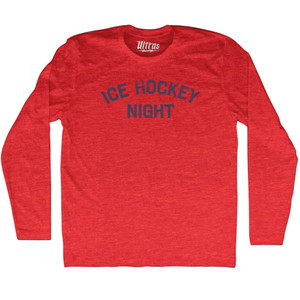 Ice Hockey Night Adult Tri-Blend Long Sleeve T-shirt - Athletic Red
